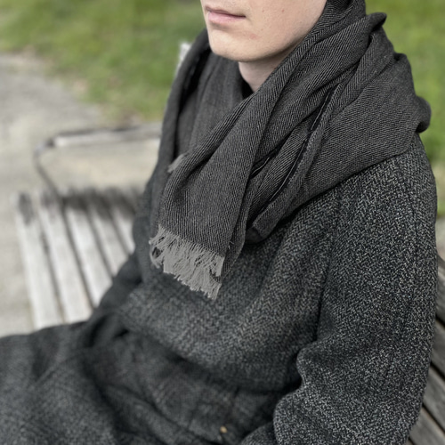 MILLERAYN / リネン×ウール 大判ストール】ブラック ストール