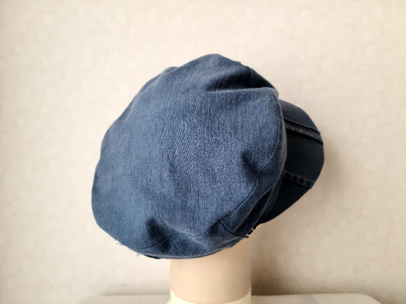 魅せる帽子☆リメイクデニムのリバーシブルキャスケット～ブルーグリーン 5枚目の画像