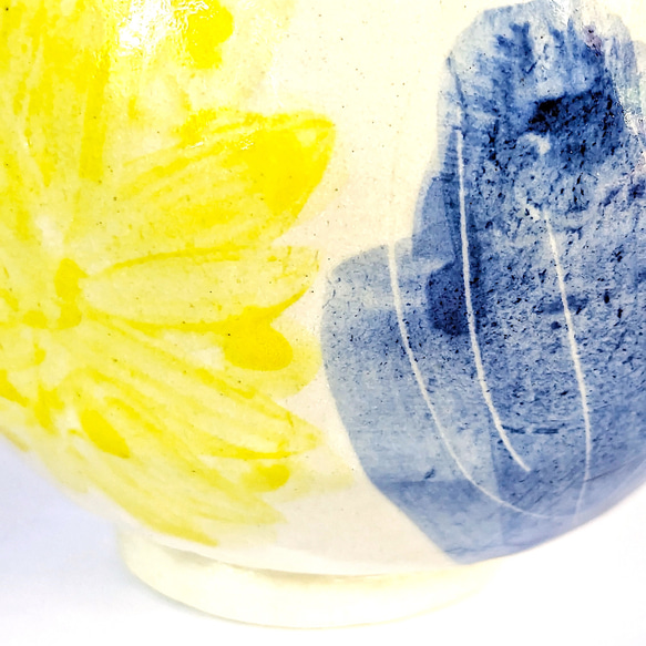 飯碗，藍色和黃色的花朵，手工製作 第2張的照片