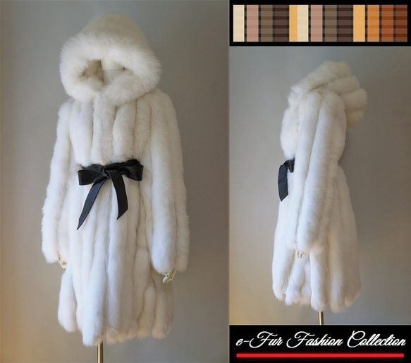 冬の空気に映える☆リッチ感満載の白ホワイトフォックスファーコート 毛皮コート フード付リアルファーコート 5枚目の画像