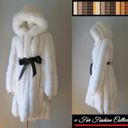 冬の空気に映える☆リッチ感満載の白ホワイトフォックスファーコート 毛皮コート フード付リアルファーコート 6枚目の画像