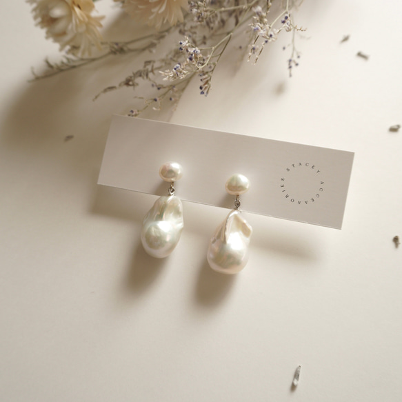 大號巴洛克珍珠耳環銀色婚禮新娘春季新生活新年休閒辦公 第3張的照片