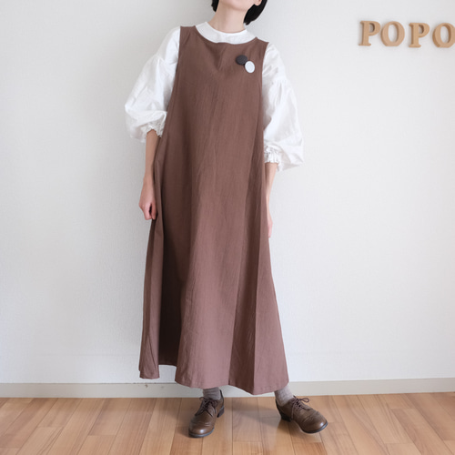 ノースリーブワンピース ブラウン しわ加工 オールシーズン ワンピース