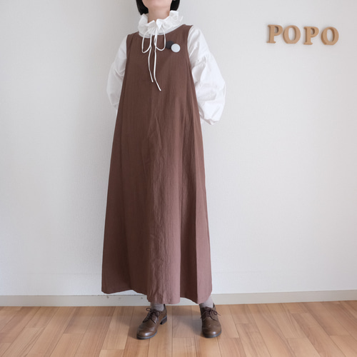 ノースリーブワンピース ブラウン しわ加工 オールシーズン ワンピース