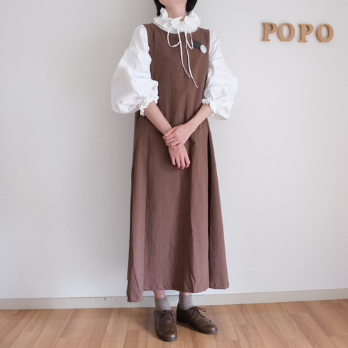 ノースリーブワンピース ブラウン しわ加工 オールシーズン ワンピース