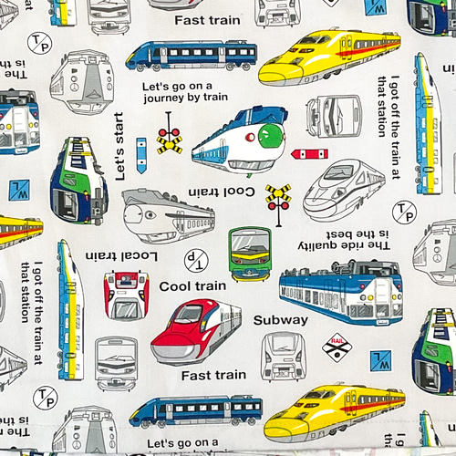 送料無料◇120cm 多機能園児スモック 電車と新幹線柄 （ライトグレー