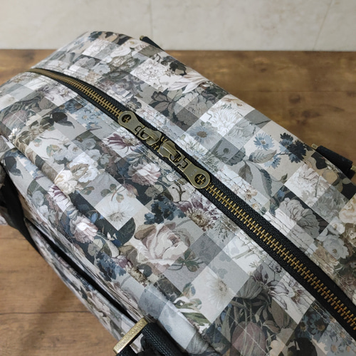 リバティ × 帆布 ボストンバッグ『アーカイブギンガム × グレージュ