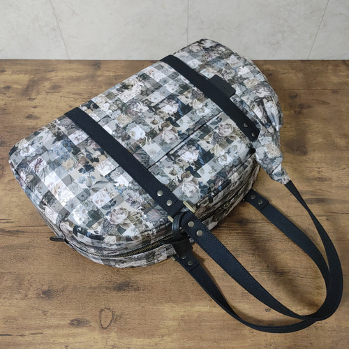 リバティ × 帆布 ボストンバッグ『アーカイブギンガム × グレージュ