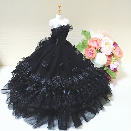 322一点物ミニチュアウェディングドレス☆ゴシック姫ゴスロリ黒ロング