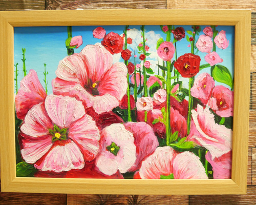 油絵 絵画 【夏のタチアオイ】 445bf901848ce13234e149798587c7