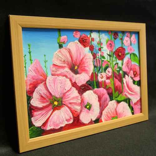 ［匿名配送］一点もの 油絵 油彩 アオイ 花 絵 ハンドメイド 油絵 絵画 【夏のタチアオイ】 絵画 HR 通販 16369970｜Creema