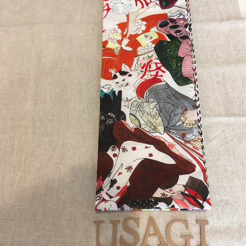 妖怪猫 半幅帯 着物 浴衣 紬 市松 和柄 鳥獣戯画 浮世絵 和装