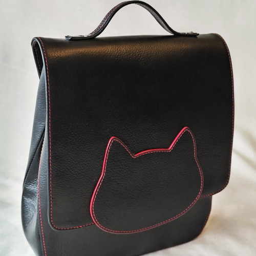 ♥ハンドメイド♥牛革（カーフ）とゴートの猫型リュックサック