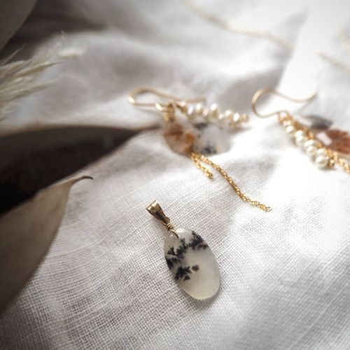 14Kgf×デンドリティックアゲートのチャームA ペンダントトップ SEA  