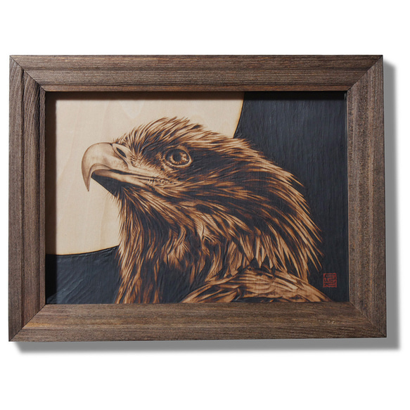 EAGLE　木材の焦げ色の濃淡で表現した絵画作品 4枚目の画像
