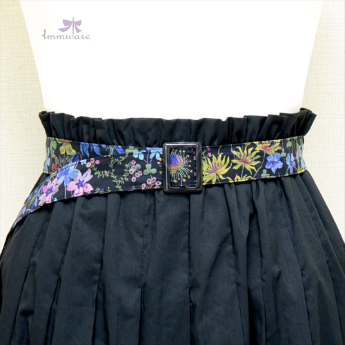 無地×プリントバイカラータックスカート【ブラック系／リバティ  