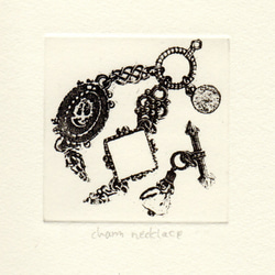 版画ゆうびん no.6 “charm necklace” | 銅版画 | ヴィンテージネックレスの絵 4枚目の画像
