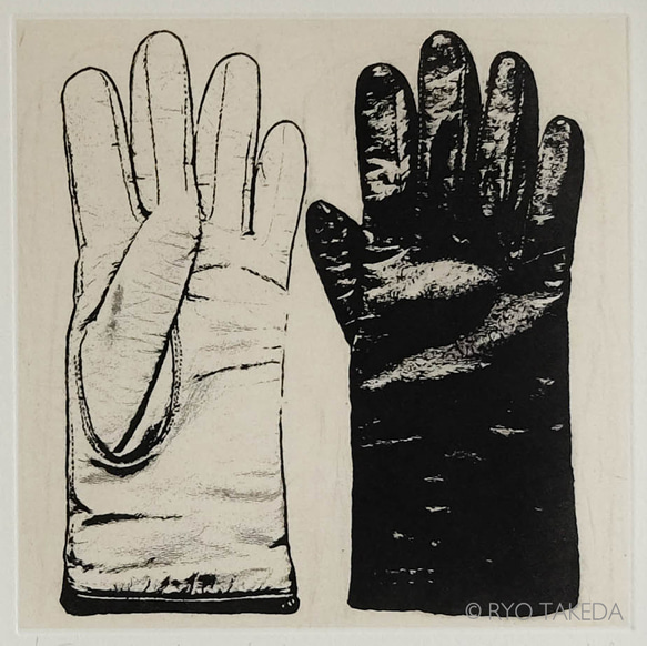 銅版画 “leather gloves”（額装） 2枚目の画像