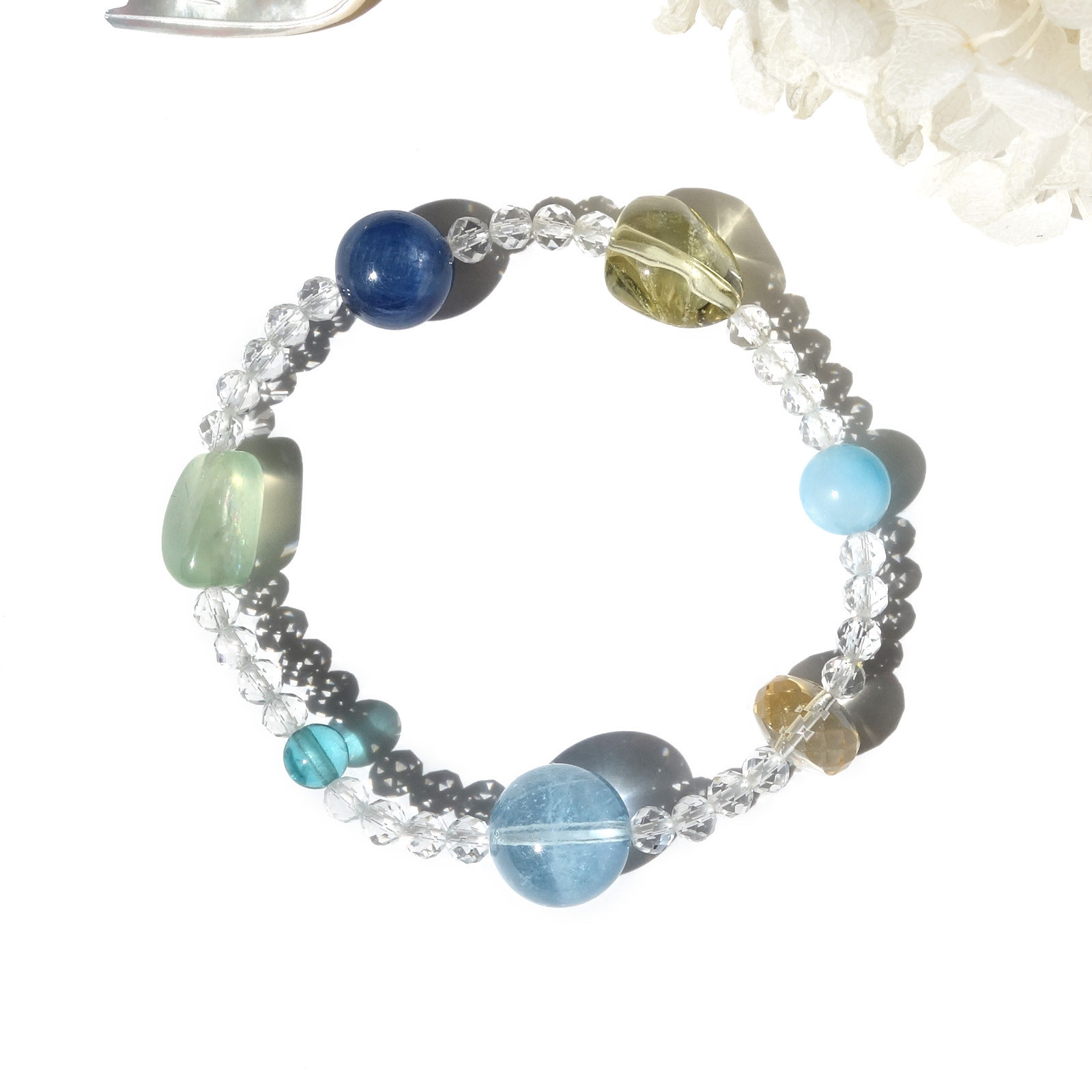 Planet／一点もの　アクアマリン×アイスラリマー×プレナイト　プラネットブレスレット