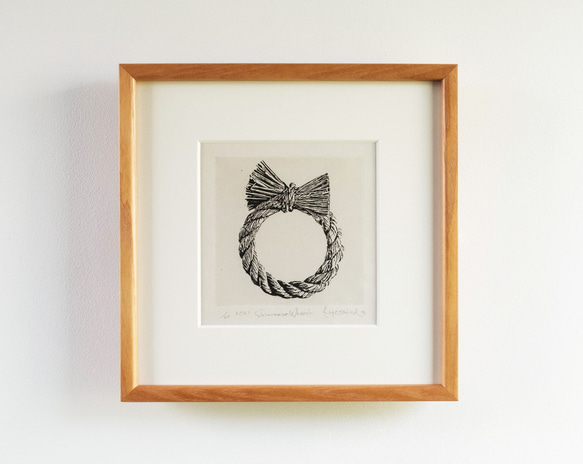 銅版画 "Shimenawa Wreath"（額装）| しめ縄飾りの絵 1枚目の画像