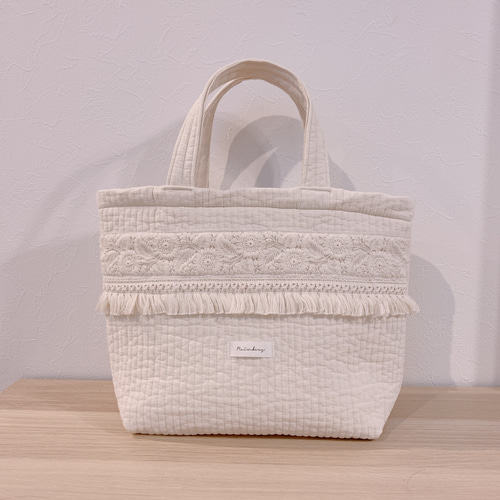 ヌビトートバッグM/インド刺繍×マクラメフリンジ トートバッグ