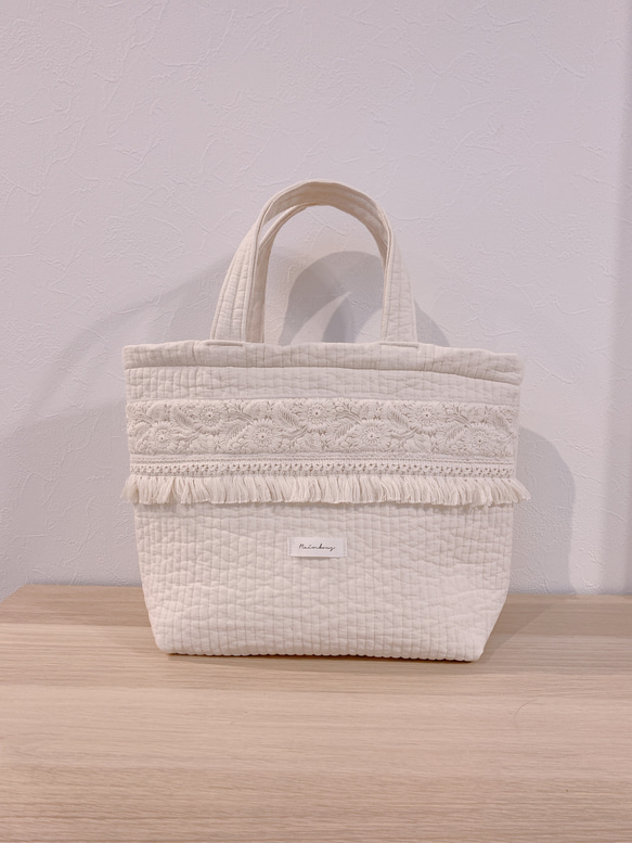 ヌビトートバッグM/インド刺繍×マクラメフリンジ 4枚目の画像