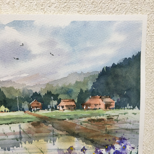 185)原画 水彩画 風景画 荻ノ島かやぶきの里(新潟県) 絵画 185)原画 水彩画 風景画 荻ノ島かやぶきの里(新潟県) 絵画