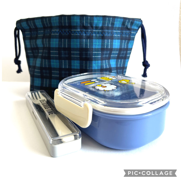 保温保冷・チェック柄・BLUE・お弁当袋（Sサイズ） 4枚目の画像