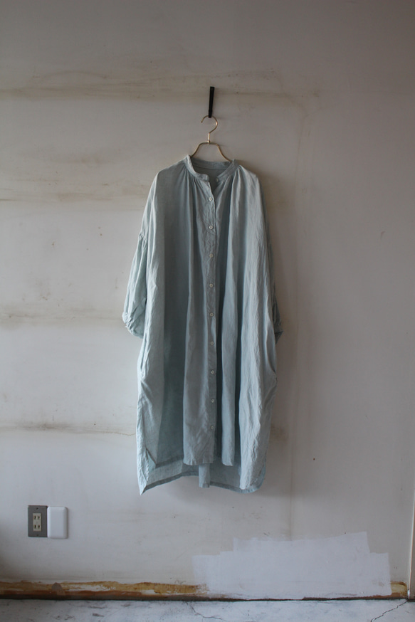 LINEN＊ドロップショルダー　ロングシャツワンピース＊富士吉田染め 1枚目の画像