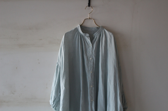 LINEN＊ドロップショルダー　ロングシャツワンピース＊富士吉田染め 2枚目の画像