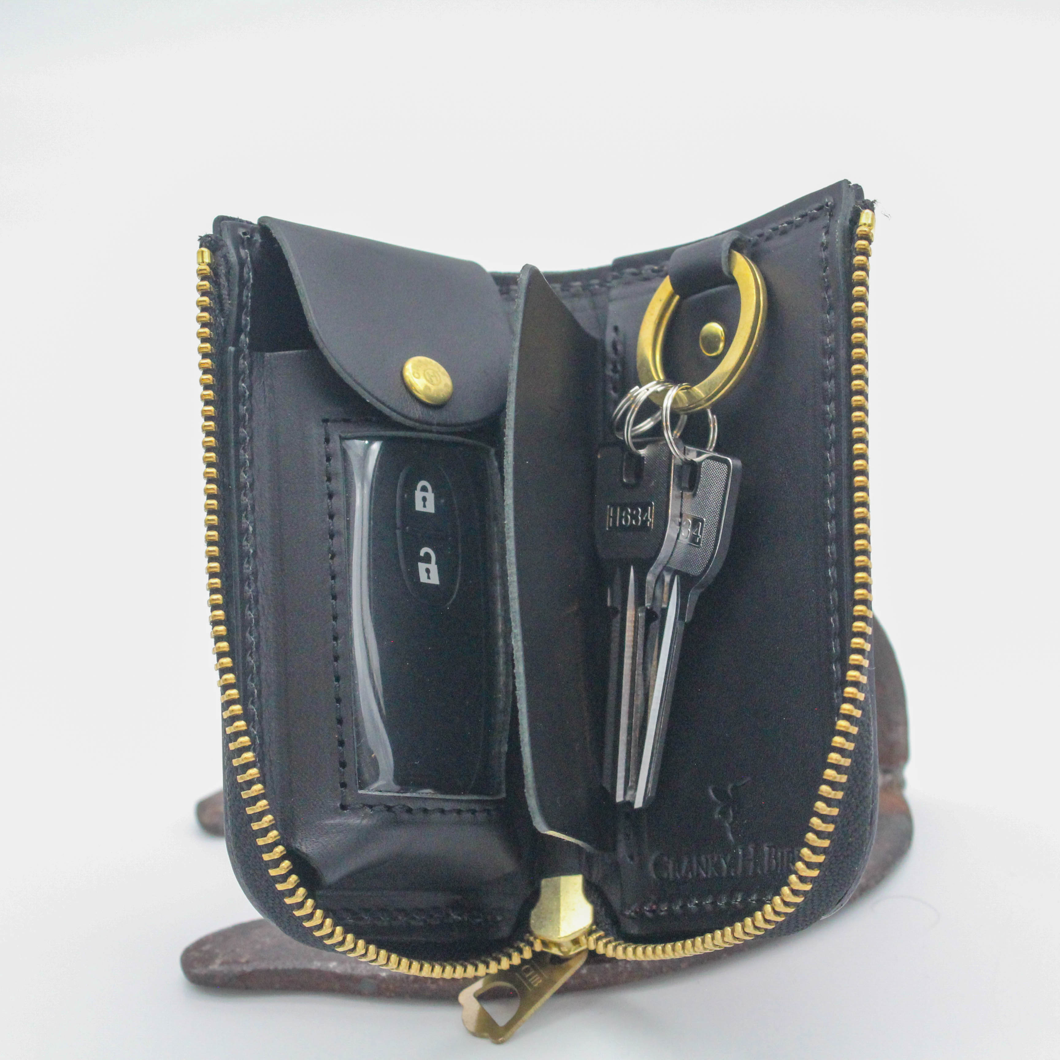 【受注生産】スマートキー収納キーケース（アンティーク）　ヌメ革　手染め　アンティーク染め　名入れ可