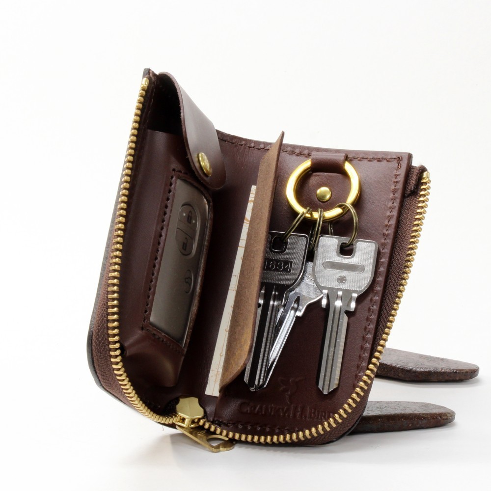 【受注生産】スマートキー収納キーケース（アンティーク）　ヌメ革　手染め　アンティーク染め　名入れ可