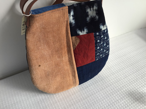 古布型染と酒袋のショルダーバッグ ハンドメイド ご注文 古布型染と酒