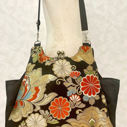 着物リメイクのまんまる可愛い手提げバッグ 刺繍入り ハンドバッグ