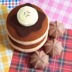 フェルト ままごと★ミニ ホットケーキ（パンケーキ）★バナナ＆チョコソース 1枚目の画像