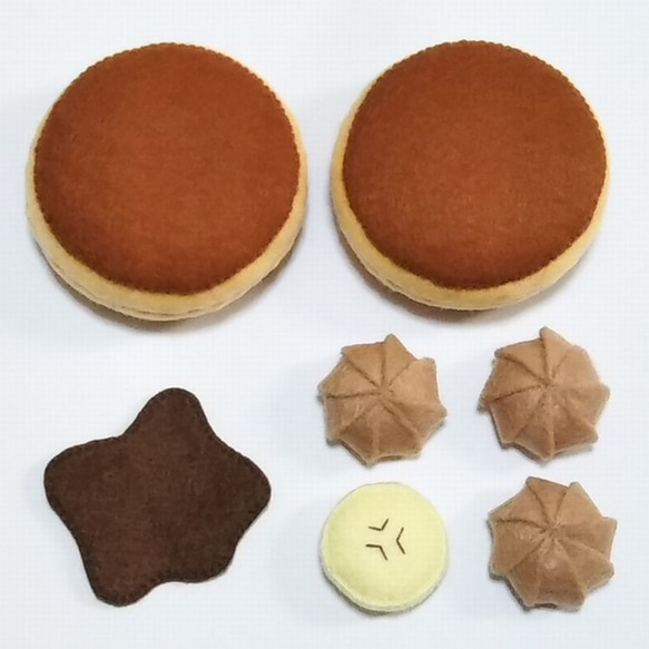 フェルト ままごと★ミニ ホットケーキ（パンケーキ）★バナナ＆チョコソース 3枚目の画像