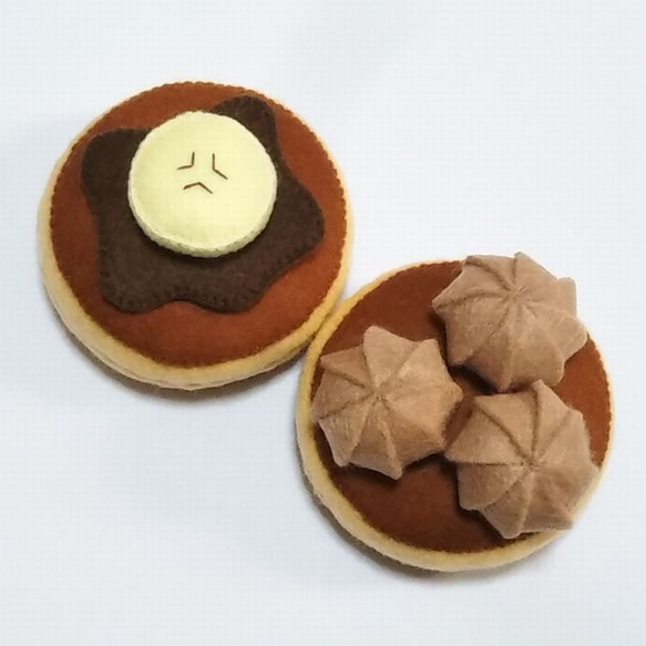 フェルト ままごと★ミニ ホットケーキ（パンケーキ）★バナナ＆チョコソース 2枚目の画像