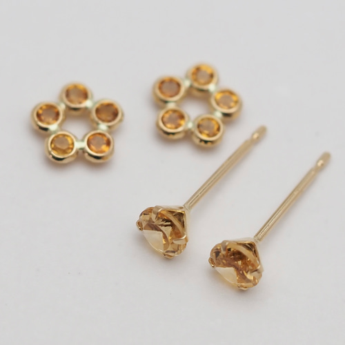 K18 シトリン フックピアス 片耳1.2ct 11月誕生石 シトリン2WAYピアス～ No.3624 K18 シトリン
