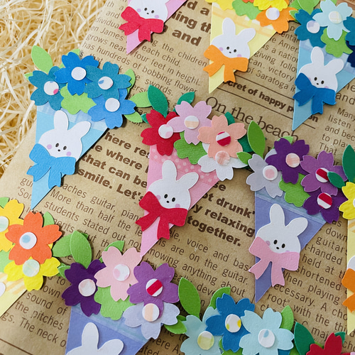 クラフトパンチ 花束 ミニブーケ 卒園式 卒業式 うさぎミックス5枚