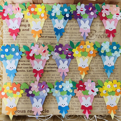 クラフトパンチ 花束 ミニブーケ 卒園式 卒業式 うさぎミックス5枚