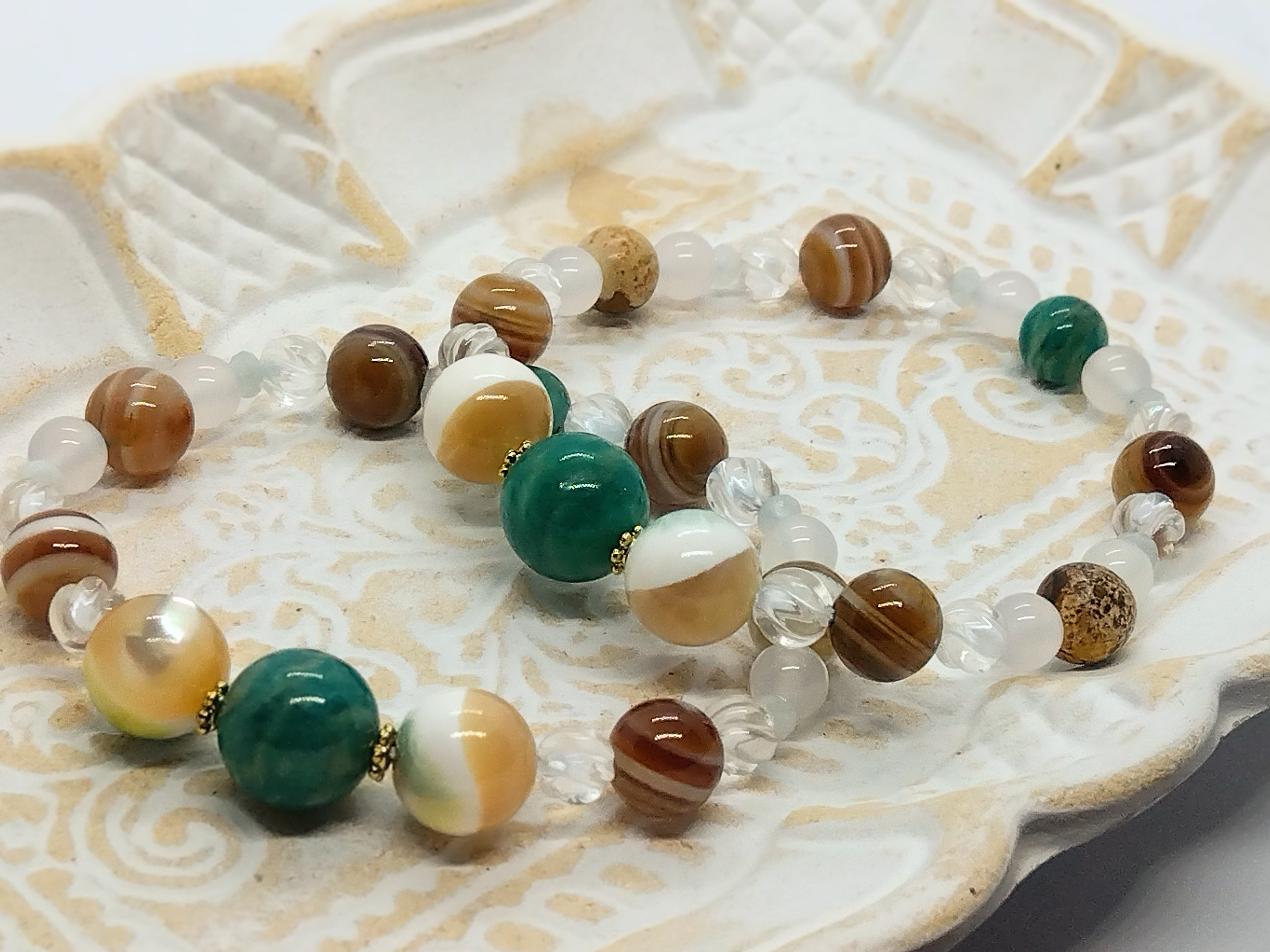 天然石ブレスレット・甘い青と【ミントチョコ（15センチ）】