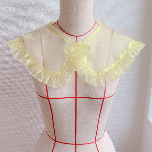 送料無料！レースのリボンつけ襟スタイ(イエロー) 送料無料！レースのリボンつけ襟スタイ(イエロー)