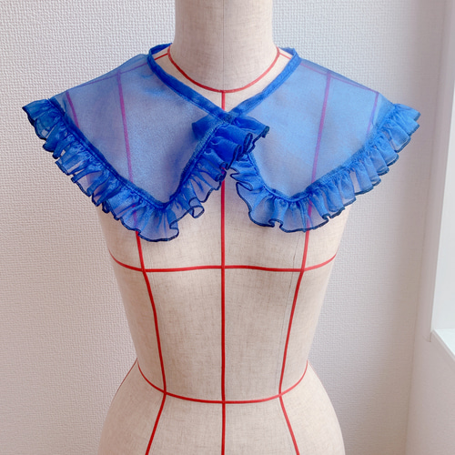 グリッターオーガンジーつけ襟（ラウンド）推しカラー ブルー 青