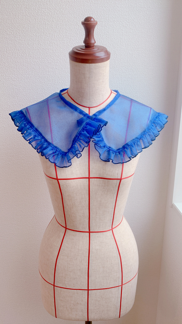 グリッターオーガンジーつけ襟（ラウンド）推しカラー ブルー 青