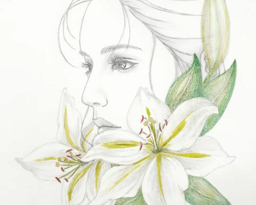 くさか里樹直筆カラー原画「カサブランカとスミレ」1B4サイズ1ページ分