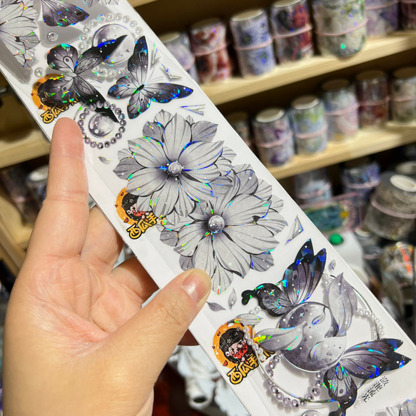 巻売 517★ 海外 マスキングテープ マステ PET 装飾 花 薔薇 贝壳光 海外PETテープ 切り売り 蝶 花 瀲灩流光 海外マステ コラージュ