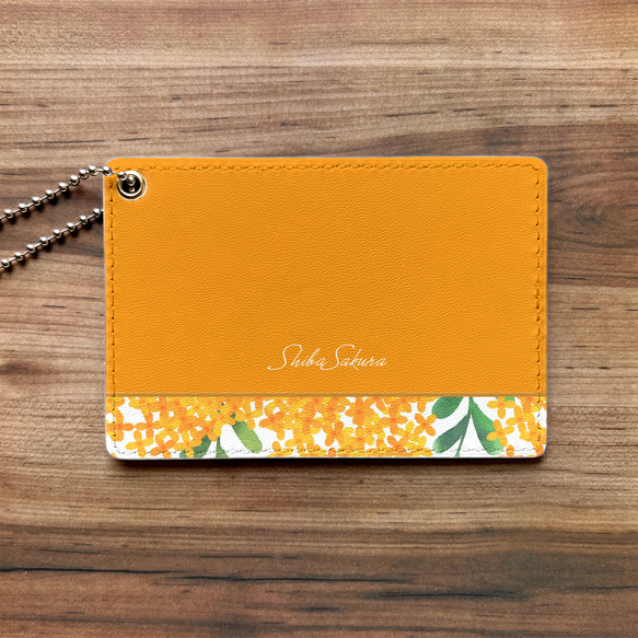 キンモクセイのパスケース（濃橙）金木犀 花 定期入れ カードケース 2枚目の画像