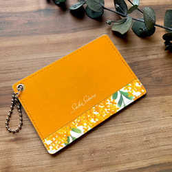 キンモクセイのパスケース（濃橙）金木犀 花 定期入れ カードケース 1枚目の画像