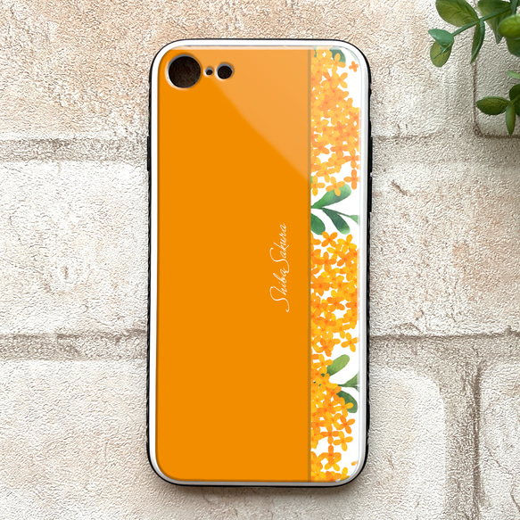 キンモクセイのスマホケース （強化ガラス/濃橙） iphone15 iphone14 金木犀 花 スマホケース 1枚目の画像