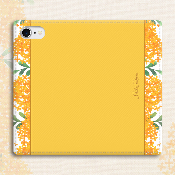 キンモクセイの手帳型スマホケース（黄金色） 金木犀 花 スマホケース iphone15 iphone14 全機種対応 3枚目の画像